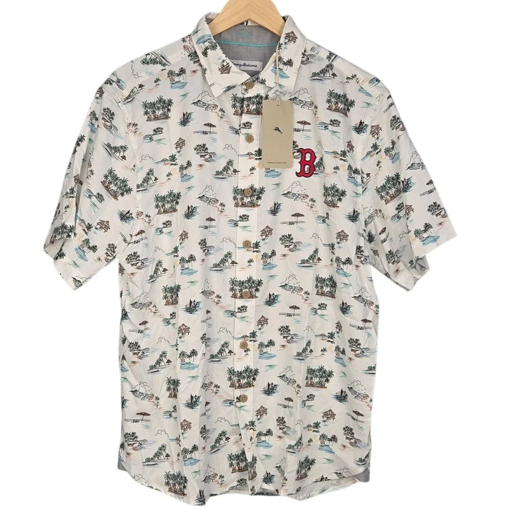 Tommy Bahama Boston Red Sox Shirt Mens Medium White Tropical MLB Button Down NEW